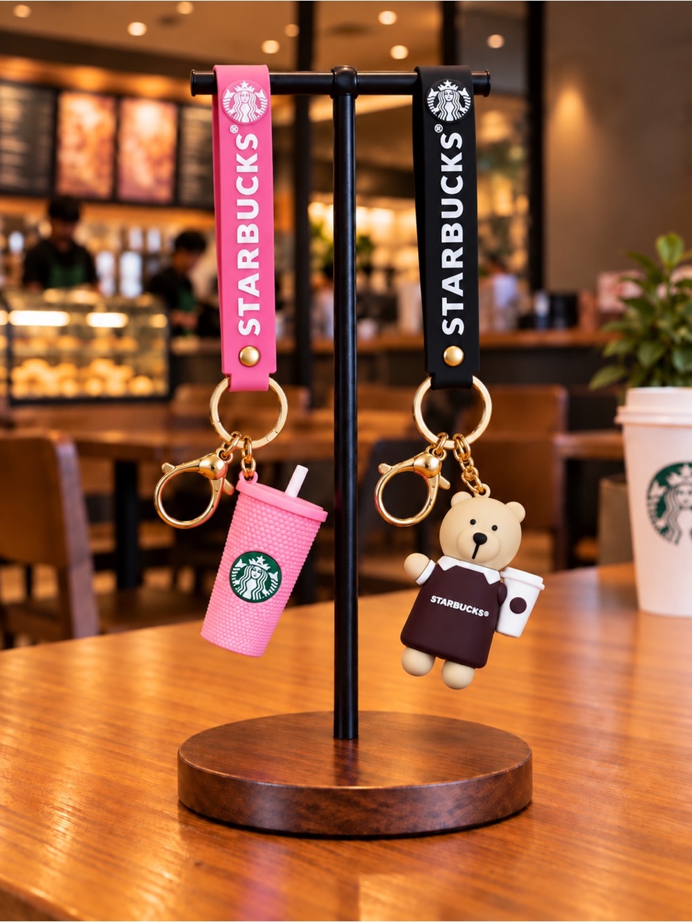 Pink Tumbler & Brown Bear Coffee Lovers Keychain Bundle – Set of 2